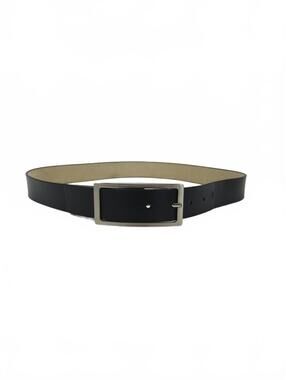 Classic Black Leather Belt features a Minimalist Rectangular Silver Buckle